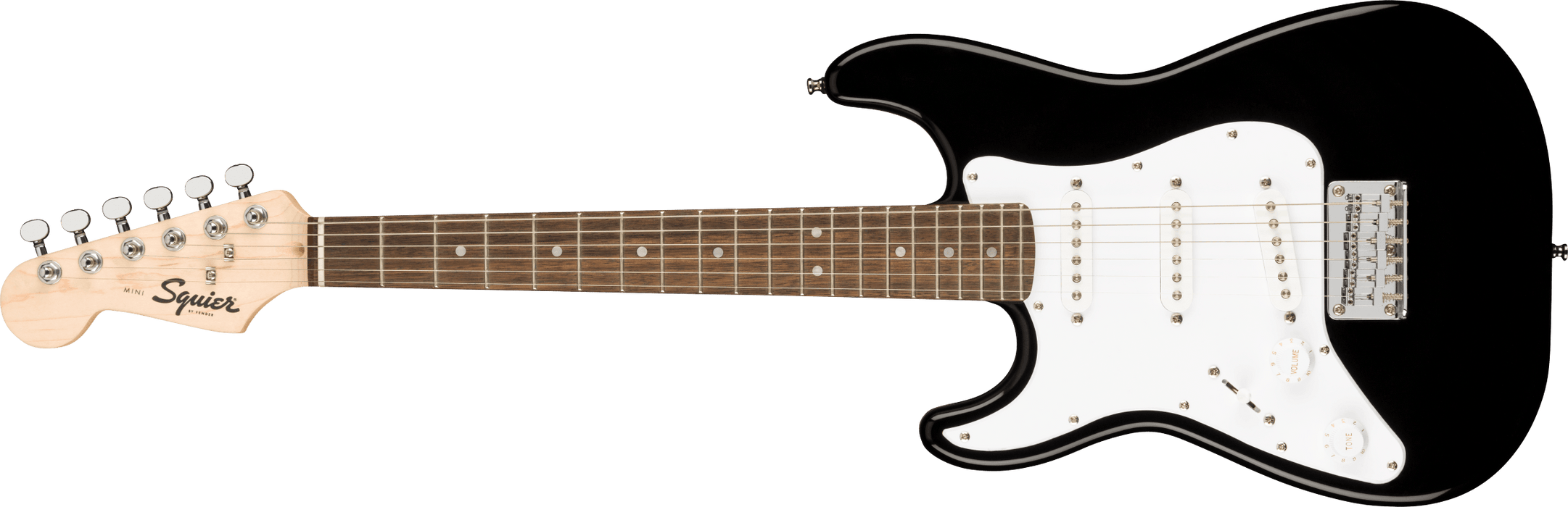 Squier Mini Stratocaster® Left-Handed, Laurel Fingerboard, White Pickguard, Black