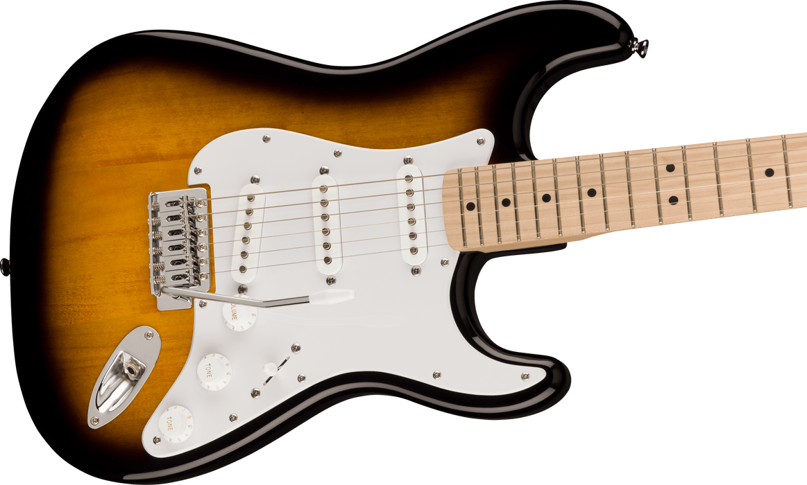 Squier Sonic™ Stratocaster®, Maple Fingerboard, White Pickguard, 2-Color Sunburst - Guitar Warehouse