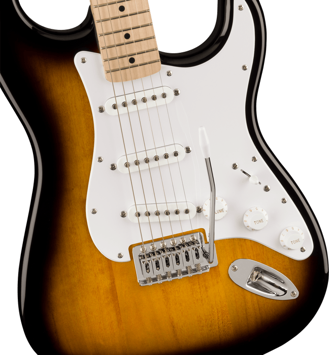 Squier Sonic™ Stratocaster®, Maple Fingerboard, White Pickguard, 2-Color Sunburst - Guitar Warehouse