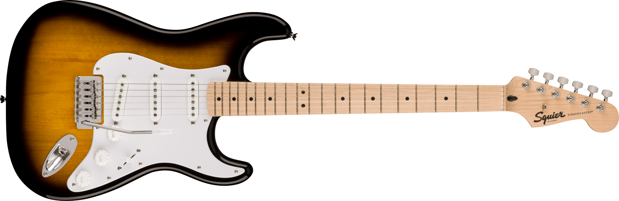 Squier Sonic™ Stratocaster®, Maple Fingerboard, White Pickguard, 2-Color Sunburst - Guitar Warehouse