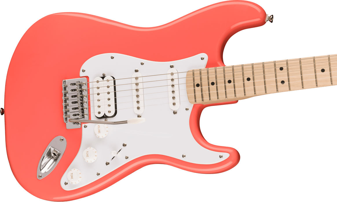 Squier Sonic™ Stratocaster® HSS, Maple Fingerboard, White Pickguard, Tahitian Coral - Guitar Warehouse