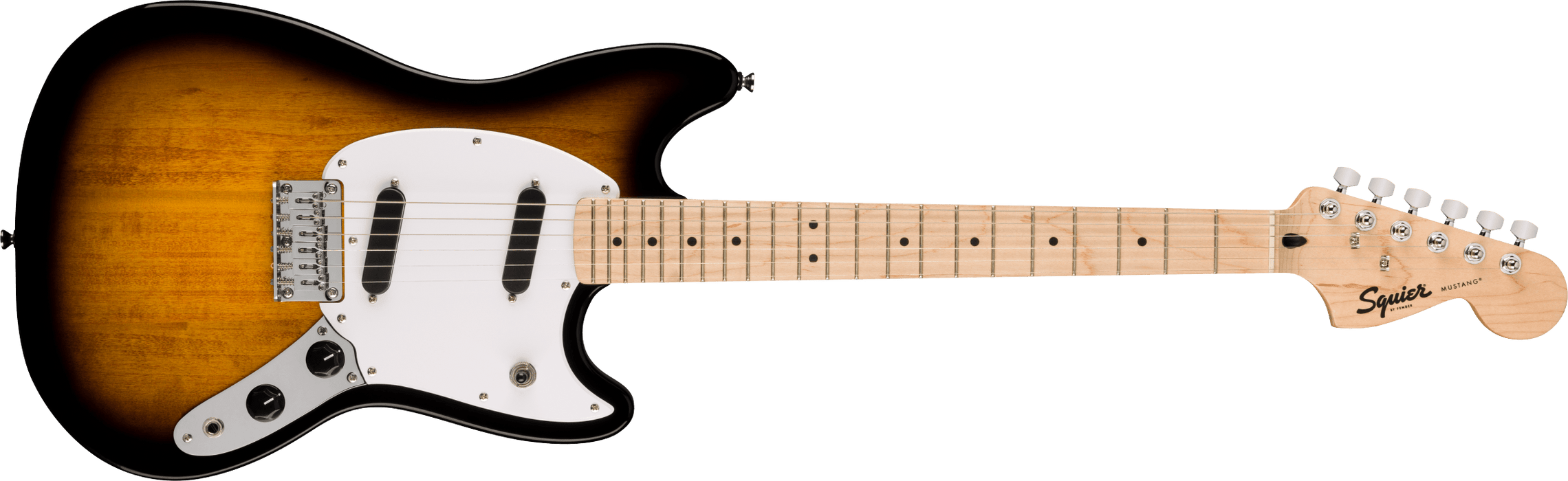 Squier Sonic® Mustang®, Maple Fingerboard, White Pickguard, 2-Color Sunburst