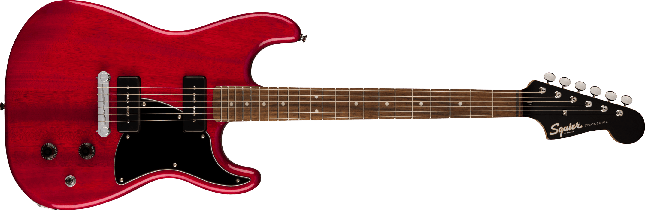 Fender Squier Paranormal Strat-O-Sonic, Laurel Fingerboard, Black Pickguard, Crimson Red Transparent - Guitar Warehouse