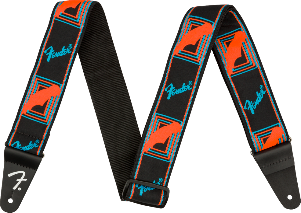 Fender Neon Monogrammed Strap, Blue and Orange, 2" - Guitar Warehouse