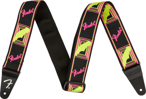 Fender Neon Monogrammed Strap, Pink and Yellow, 2" - Guitar Warehouse