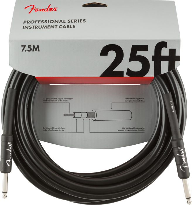 Fender Professional Series Instrument Cable, Straight/Straight, 25', Black - Guitar Warehouse