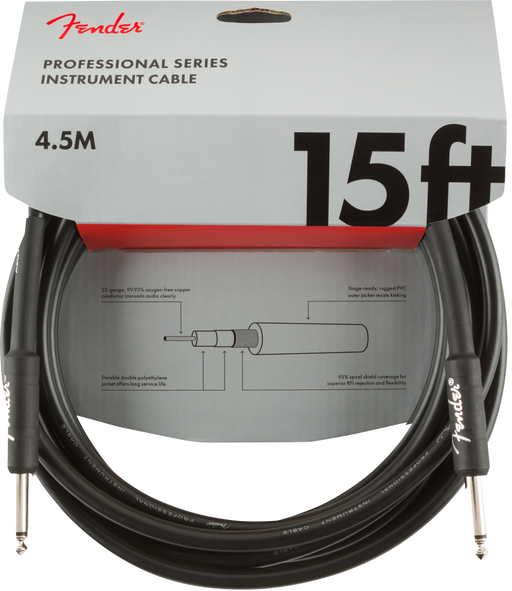 Fender Professional Series Instrument Cable, Straight/Straight, 15', Black - Guitar Warehouse