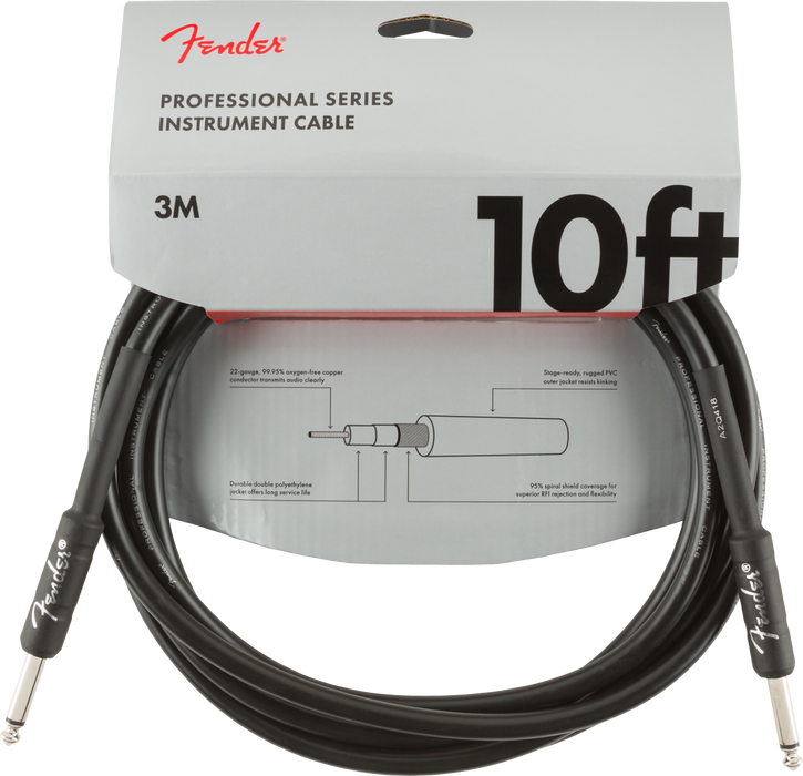 Fender Professional Series Instrument Cable, Straight/Straight, 10', Black - Guitar Warehouse