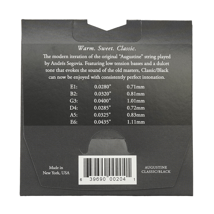 Augustine Black Label Classical Guitar Strings - Normal Tension Trebles, Low Tension Basses