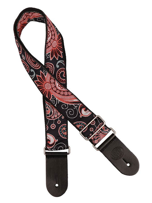 Vintage Jacquard Weave Premium Guitar Strap Cotton/Leather - Black/Orange/Turquoise - Guitar Warehouse