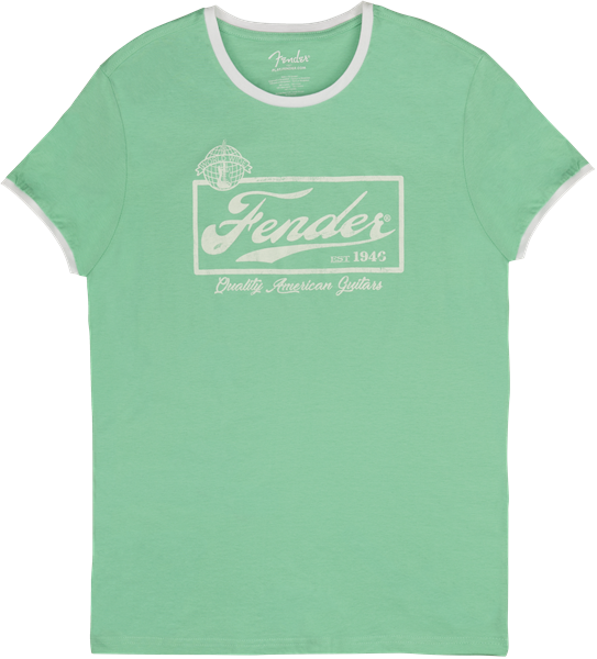 Fender® Beer Label Men's Ringer Tee, Sea Foam Green/White - Guitar Warehouse