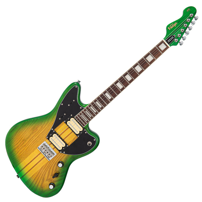 Vintage REVO Series 'Integra' Guitar ~ Green/Yellow Burst