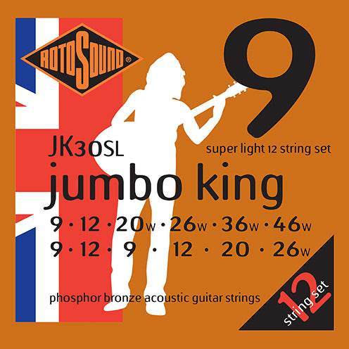 Rotosound Jumbo King 12 String Set Acoustic Phosphor Bronze Wound - Super Light | JK30SL - Guitar Warehouse