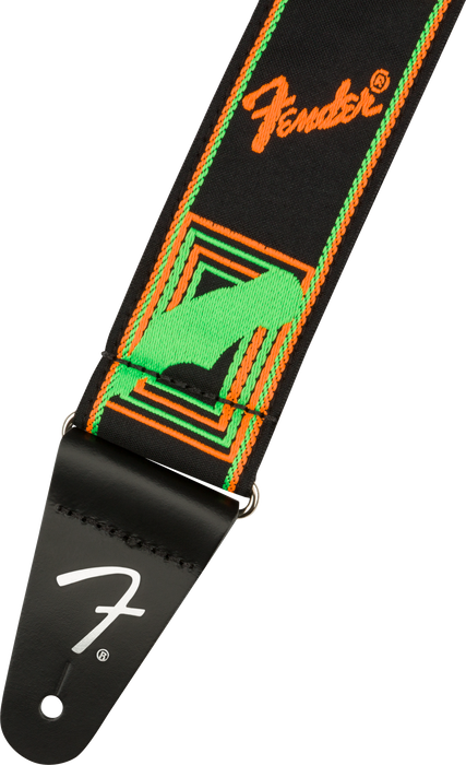 Fender® Neon Monogrammed Strap, Green and Orange, 2" - Guitar Warehouse