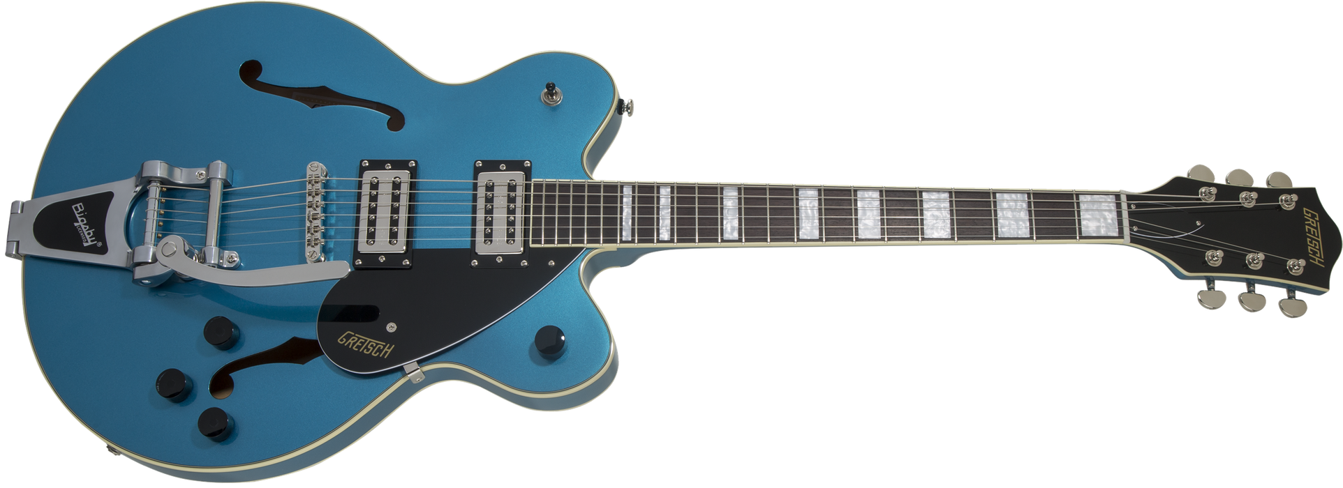 Gretsch G2622T Streamliner™ Center Block Double-Cut with Bigsby®, Laurel Fingerboard, Broad'Tron™ BT-2S Pickups, Riviera Blue - Guitar Warehouse