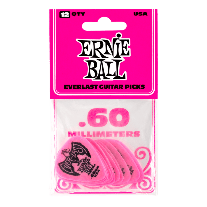 Ernie Ball 0.60mm Pink Everlast Picks 12 Pack - Guitar Warehouse