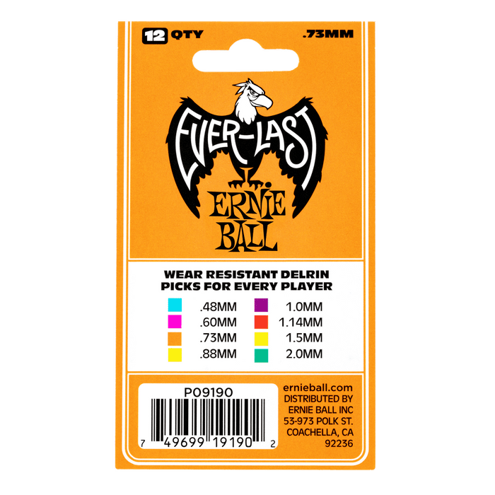 Ernie Ball 0.73mm Orange Everlast Picks 12 Pack - Guitar Warehouse