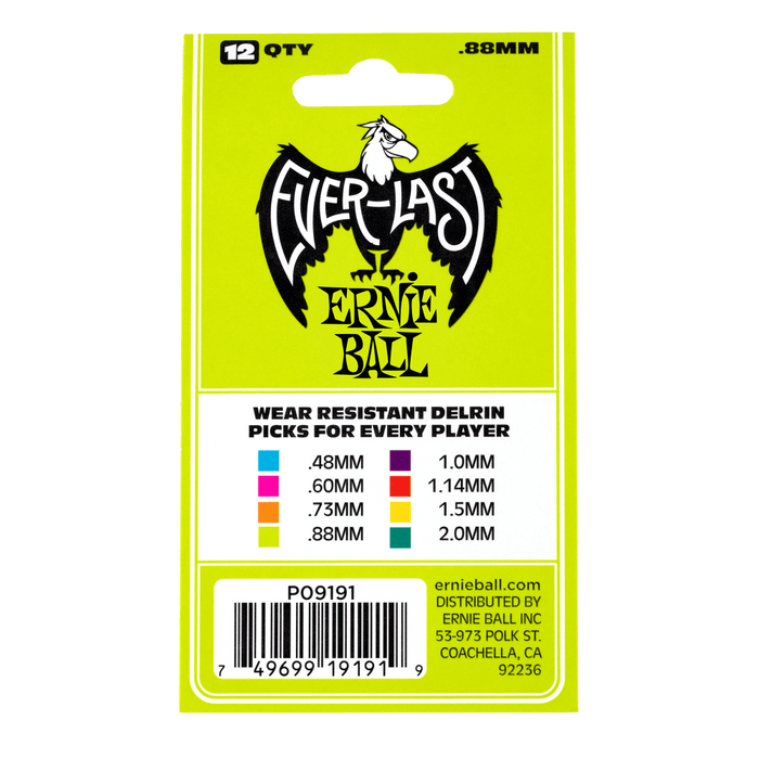 Ernie Ball 0.88mm Green Everlast Picks 12 Pack - Guitar Warehouse