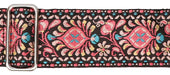 Vintage Jacquard Weave Premium Guitar Strap Cotton/Leather - Pink & Blue - Guitar Warehouse