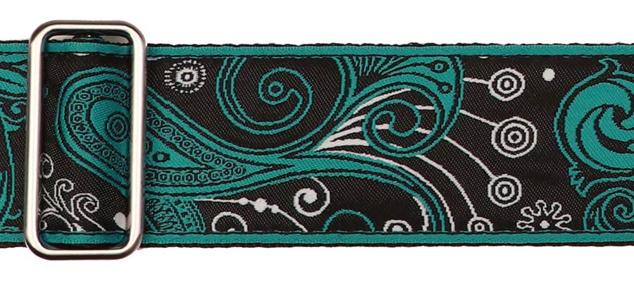 Vintage Jacquard Weave Premium Guitar Strap Cotton/Leather - Green/Black - Guitar Warehouse