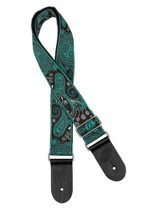 Vintage Jacquard Weave Premium Guitar Strap Cotton/Leather - Green/Black - Guitar Warehouse