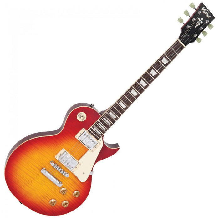 Vintage V100 Reissued Flamed Maple Electric Guitar - Cherry Sunburst *Setup Price - Guitar Warehouse