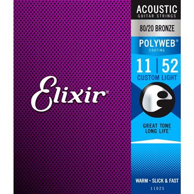 Elixir Polyweb 80/20 Bronze Acoustic Guitar Strings 11-52 Custom Light Gauge - Guitar Warehouse