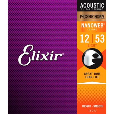 Elixir Nanoweb Phosphor Bronze Acoustic Guitar Strings 12-53 Light Gauge - Guitar Warehouse