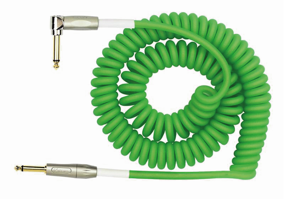 Kirlin Premium Coil Cable in Green - Right Angle to Straight Jack - 30ft - Guitar Warehouse