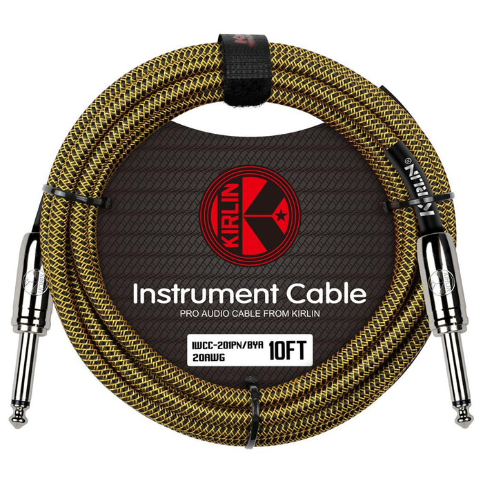 Kirlin 10ft Fabric Cable 1/4" Mono Plug Straight to Straight - Tweed | Black & Yellow - Guitar Warehouse