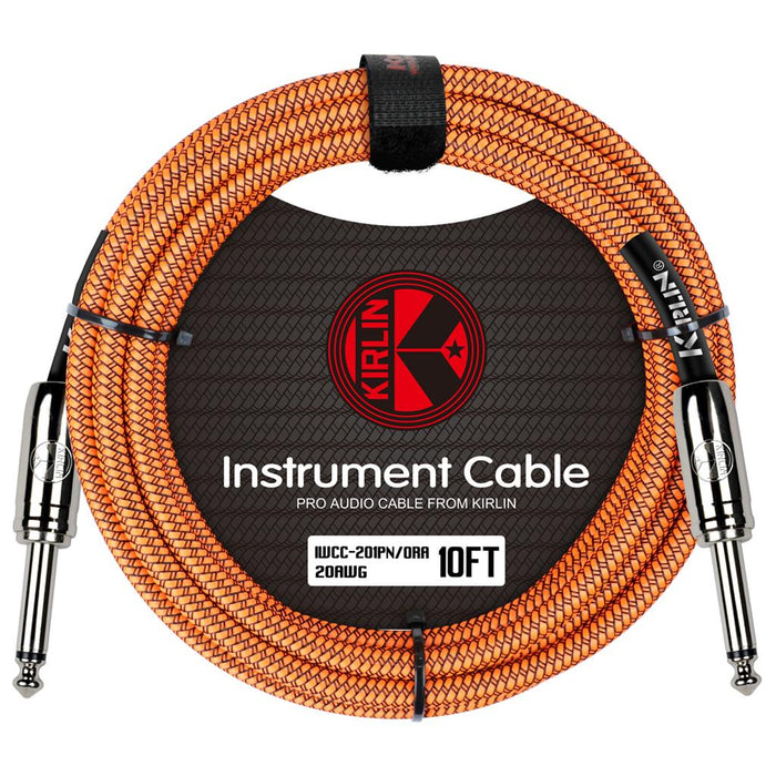 Kirlin 10ft Fabric Cable 1/4" Mono Plug Straight to Straight - Orange - Guitar Warehouse