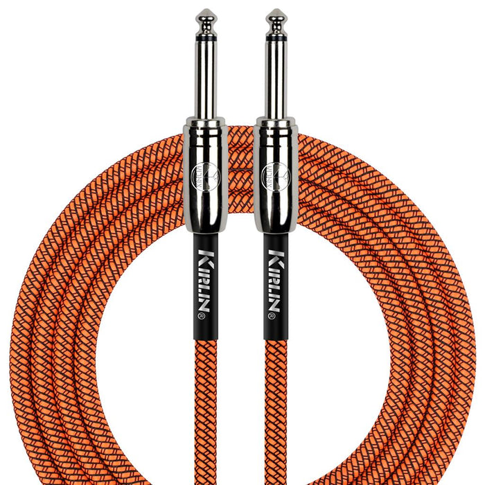 Kirlin 10ft Fabric Cable 1/4" Mono Plug Straight to Straight - Orange - Guitar Warehouse