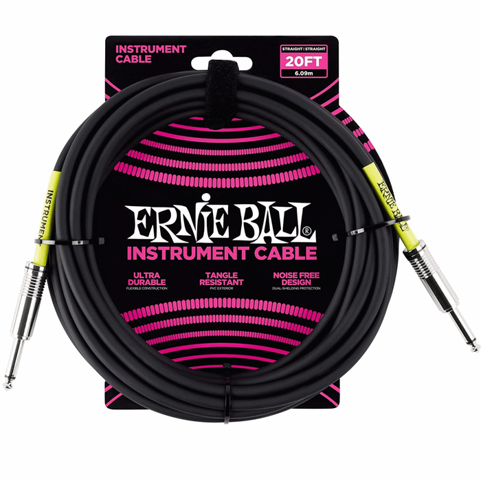 Ernie Ball Instrument Cable - 20FT BLACK - Guitar Warehouse