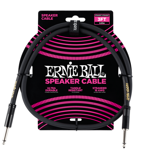 Ernie Ball 3FT Straight - Straight Speaker Cable Black - Guitar Warehouse