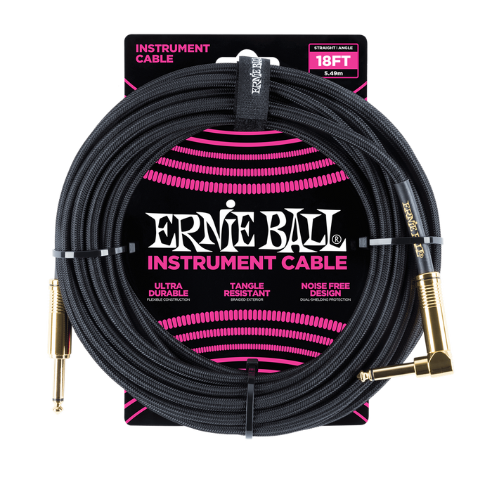 Ernie Ball Braided Cable P06086 - 18FT BLACK - Guitar Warehouse