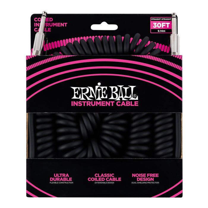 Ernie Ball Coil Cable SS 30ft - Black - Guitar Warehouse