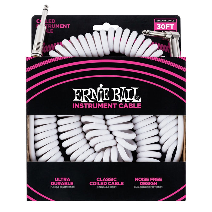 Ernie Ball Coil Cable SA 30ft - White - Guitar Warehouse