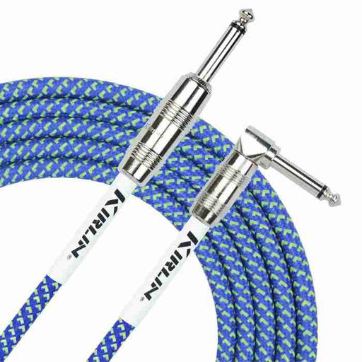 Kirlin 10ft Fabric Cable 1/4" Mono Plug Straight to Angle - Blue - Guitar Warehouse