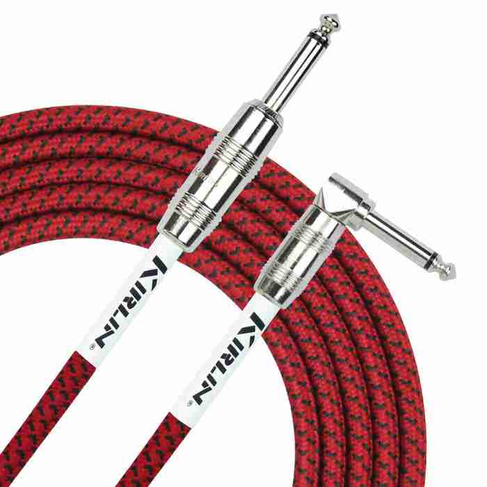 Kirlin 20ft Fabric Cable 1/4" Mono Plug Straight to Angle - Red - Guitar Warehouse