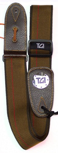 TGI Guitar Strap Woven Brown and Red Stripe - Guitar Warehouse