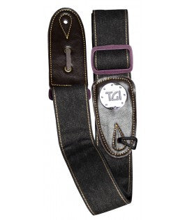 TGI Guitar Strap Woven Black Denim Purple Buckle - Guitar Warehouse