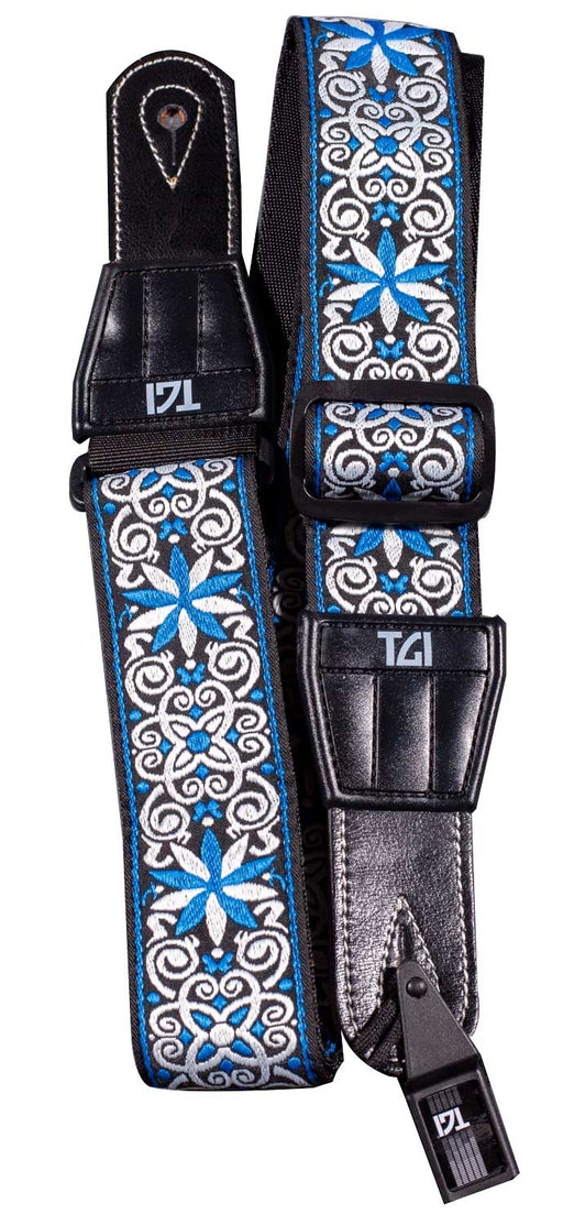 TGI Guitar Strap Woven Cotton Persian Stitch - Blue & White - Guitar Warehouse