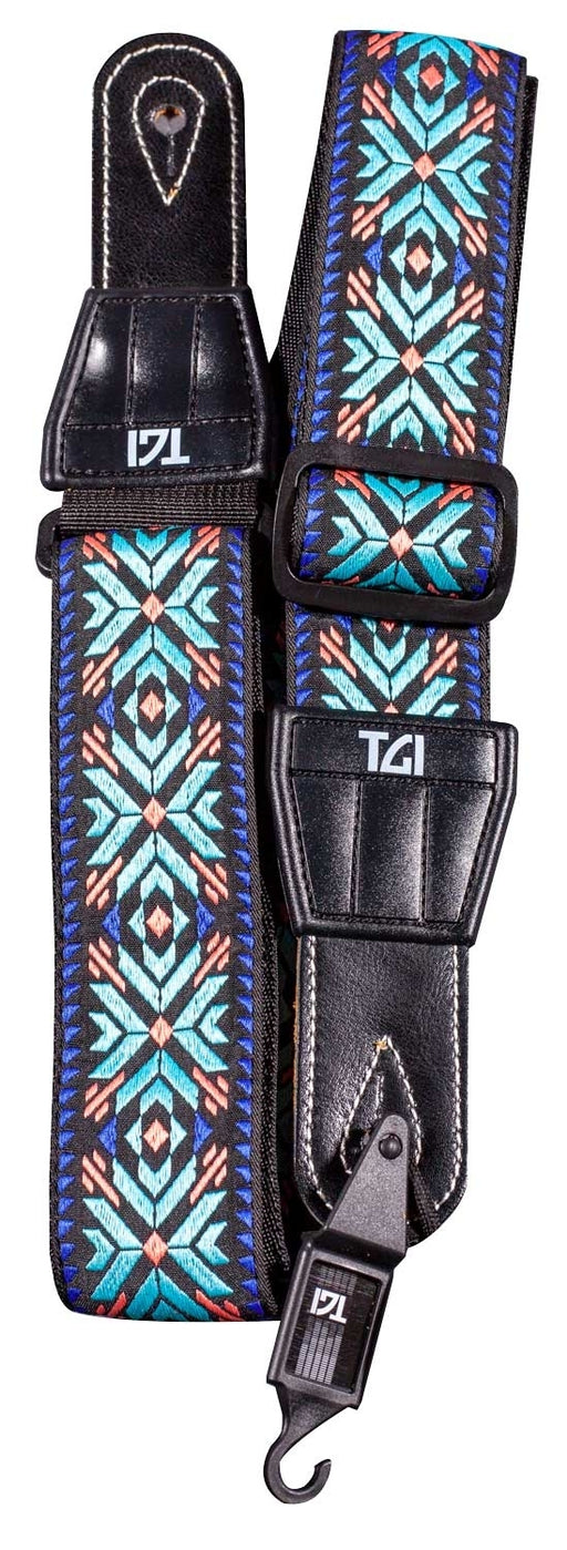 TGI Guitar Strap Woven Cotton Maltese Cross Stitch - Turquoise - Guitar Warehouse