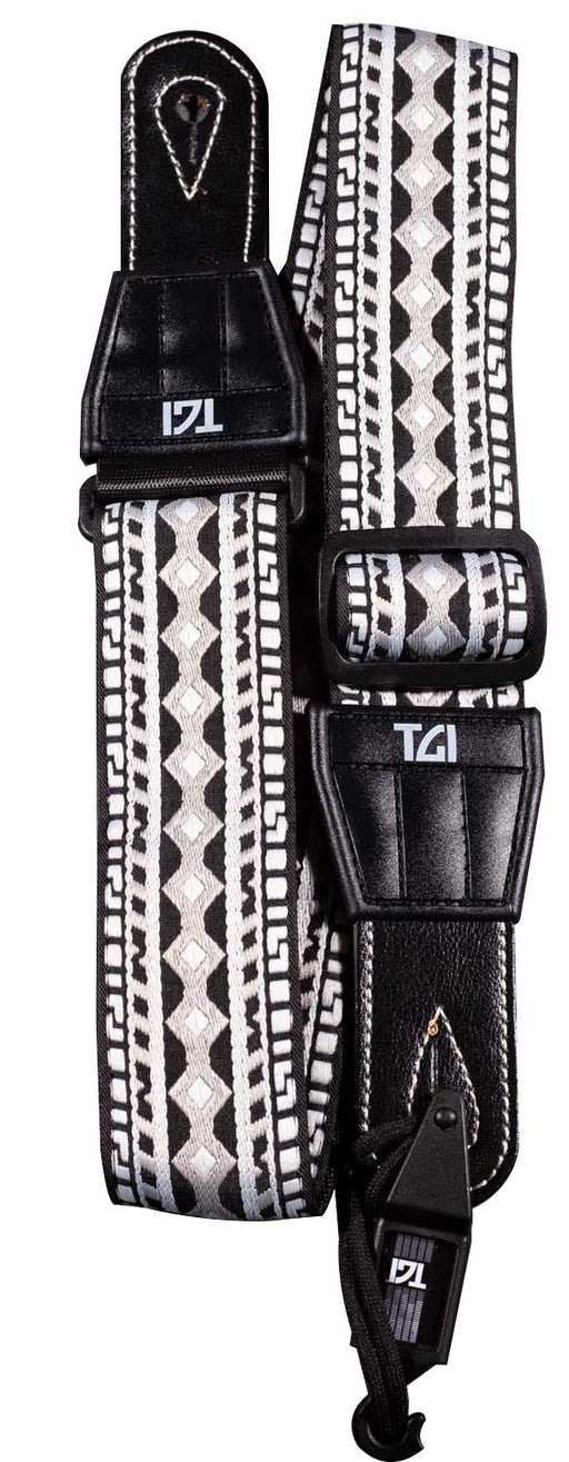 TGI Guitar Strap Woven Cotton Aztec Stitch - Black & White - Guitar Warehouse